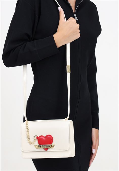 Ivory women's shoulder bag with red heart charm LOVE MOSCHINO | JC4139PP1LLM1110